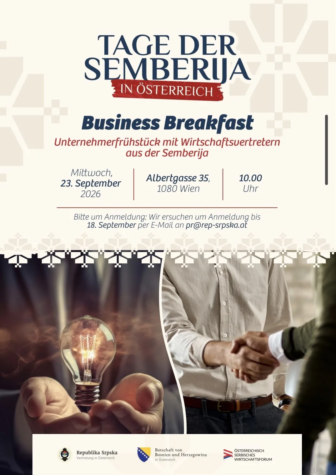 Einladung zum Business Breakfast im Rahmen der Tage der Semberija in Österreich